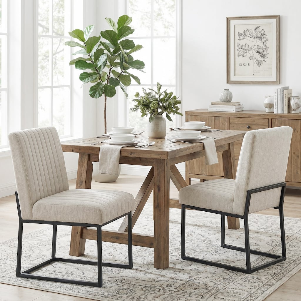 Mid Century Modern Dining Chair with Black Metal Legs