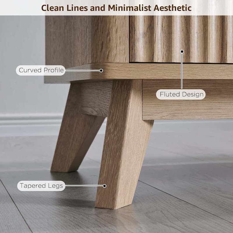 70" Modern Fluted TV Stand for Living Room, Wood Entertainment Center