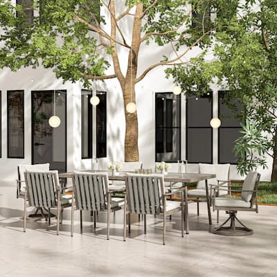 SleekLine 9-Piece Aluminum Patio Dining Set with Webbing Chair Back and Removable Cushions