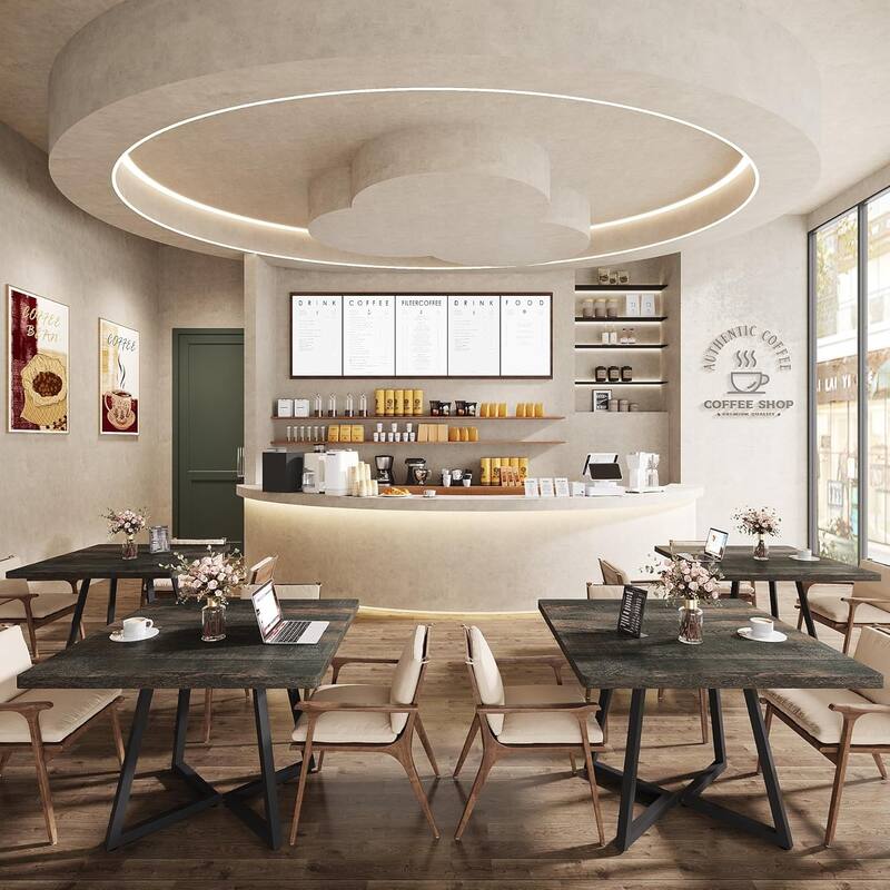 Square Dining Table Set, Industrial Dinner Table with Metal Base for Bar, Coffee Shop, Resturant