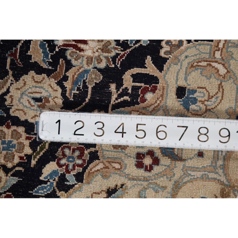 Dark Navy Blue Floral Nain Persian Accent Rug Handmade Wool Carpet - 2'11"x 4'4"