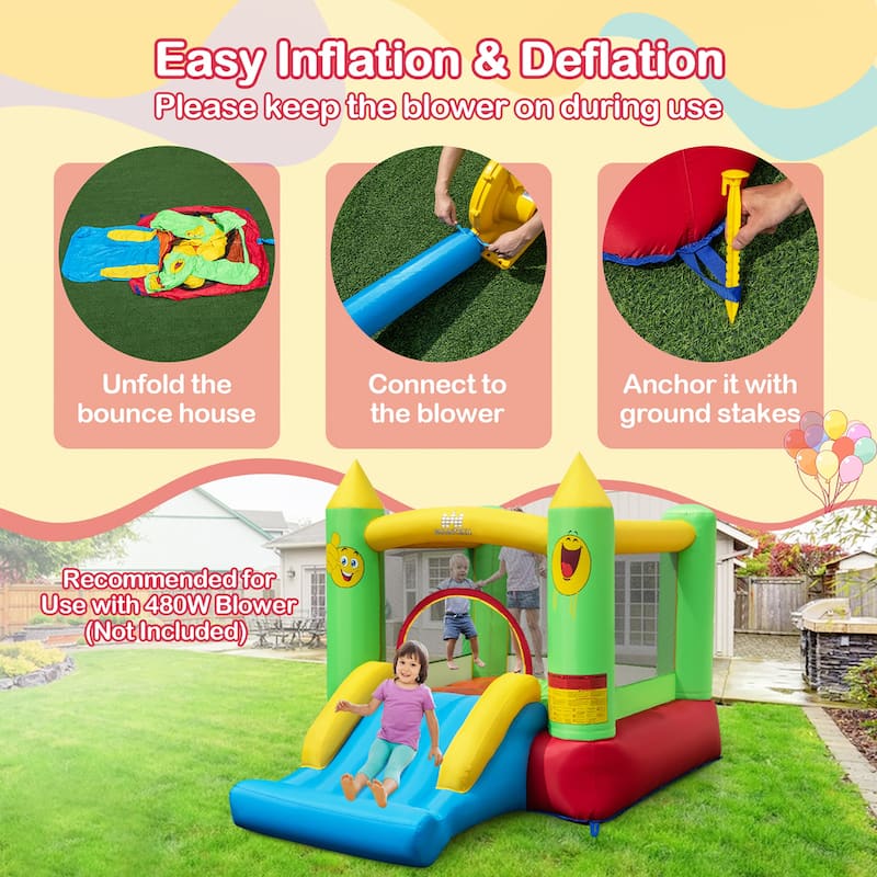 Gymax Inflatable Bounce House w/ Slide Jumping Area & Basketball Hoop
