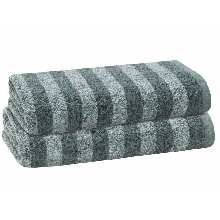 PREMIUS 2 Pack Stripes 100% Cotton Yarn Dyed Bath Sheet Towel, 32x64 Inches - Teal-Green