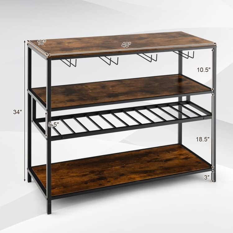 Wine Rack Table With 4 Rows of Glass Holders - 40" x 16" x 34"