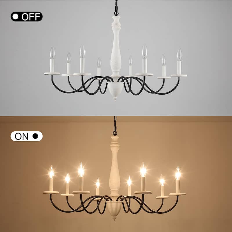 Modern Farmhouse Chandelier, 8-Light Candle Chandelier for Living Room Kitchen Island Dining Foyer - W37.4"x H20.47"