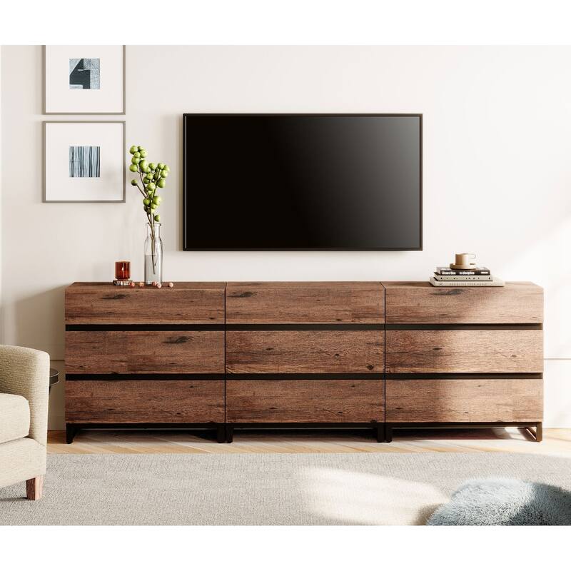 Modern TV Stand, Entertainment Center TV Console Table with Drawers and Metal Base, Media Console for Living Room, Bedroom