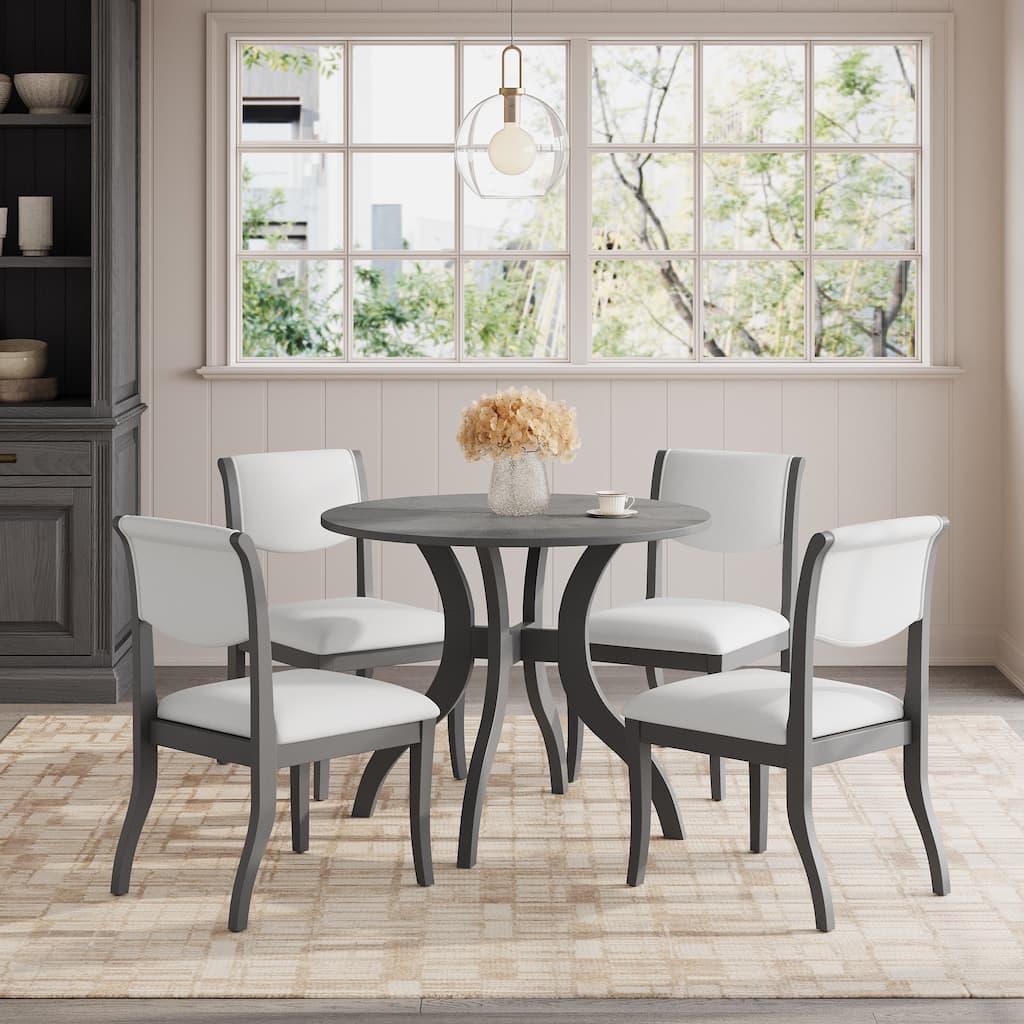 Mid-Century Modern Round Dining Table Set for 2, Wood Kitchen Table & 2 Chairs Set, Compact 3-Piece Dining Set for Small Spaces