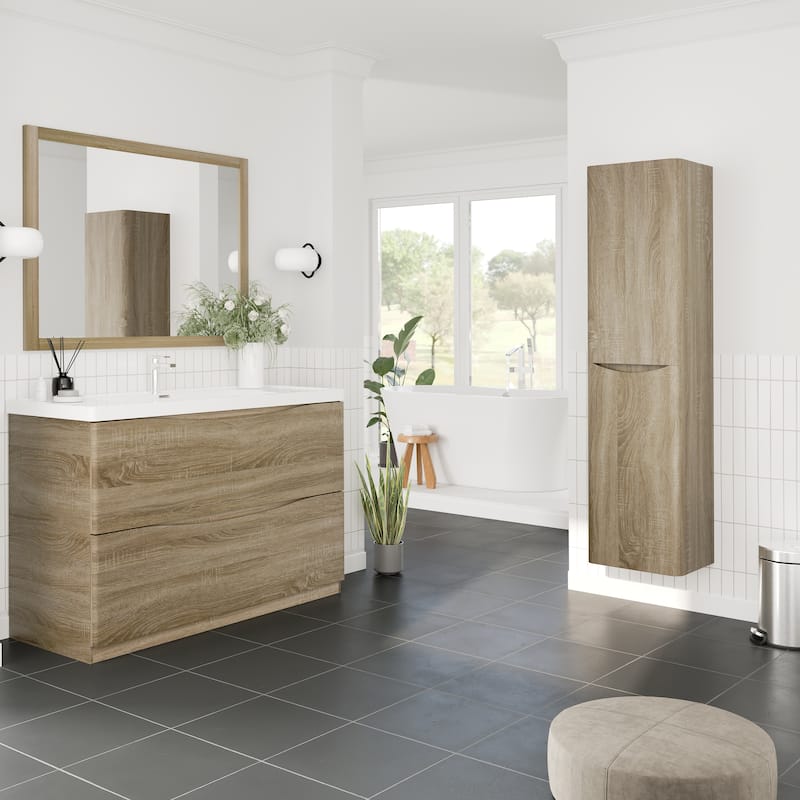 Eviva Smile 16"W x 15"D x 75"H White Oak Wall-Mounted Linen Cabinet