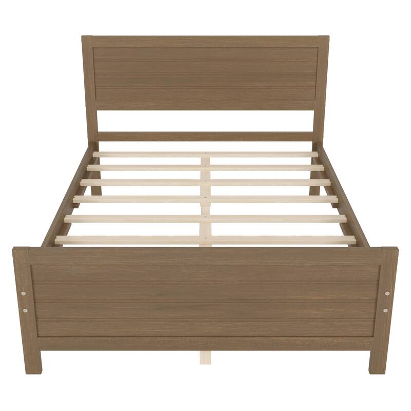 Wood Platform Bed Frame with Headboard and Wood Slat Support