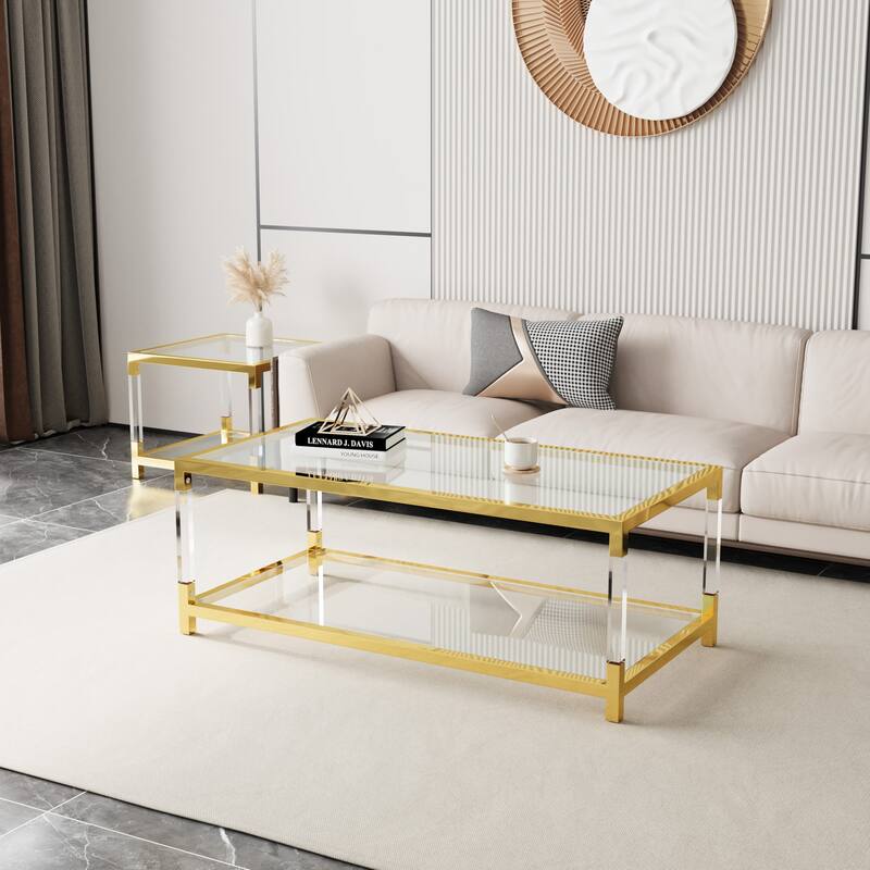 Modern Minimalist Style Gold Metal Frame With Acrylic Leg Coffee Table