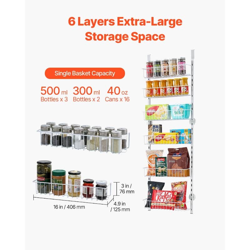Pantry Organizer with Adjustable Baskets Wall Mount & Over Door Rack