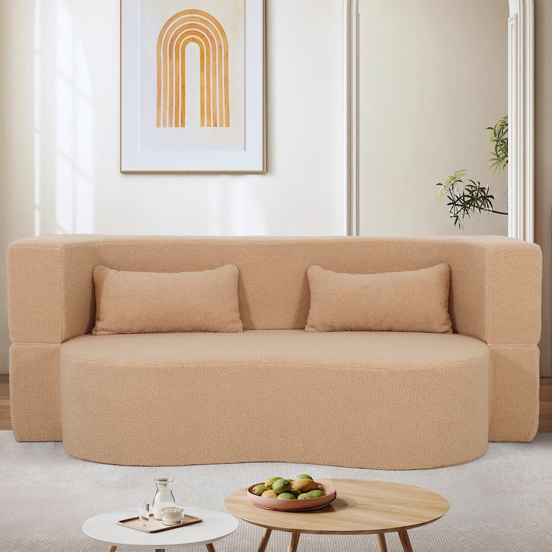 GDFStudio - 2-in-1 Convertible Sofa Bed, Full Size Folding Loveseat Couch with Soft Teddy Fabric