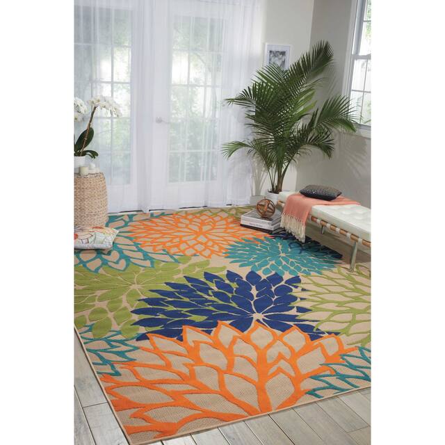 Nourison Aloha Floral Modern Indoor/Outdoor Area Rug - 9'6" x 13' - Green/Blue