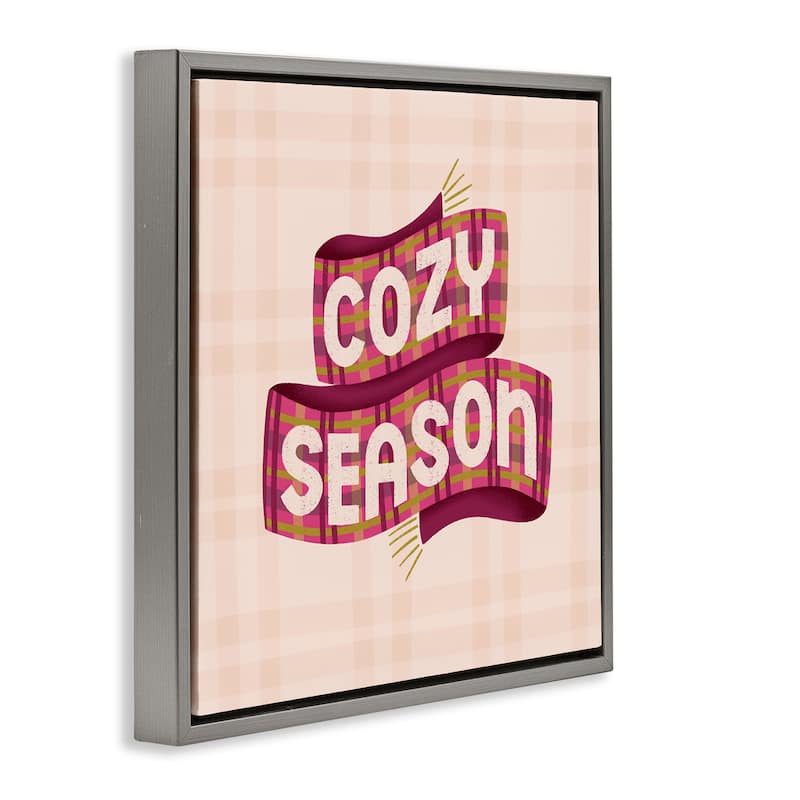 Stupell Cozy Season Scarf on Plaid Framed Floater Canvas Wall Art Design By Sarah Hickman