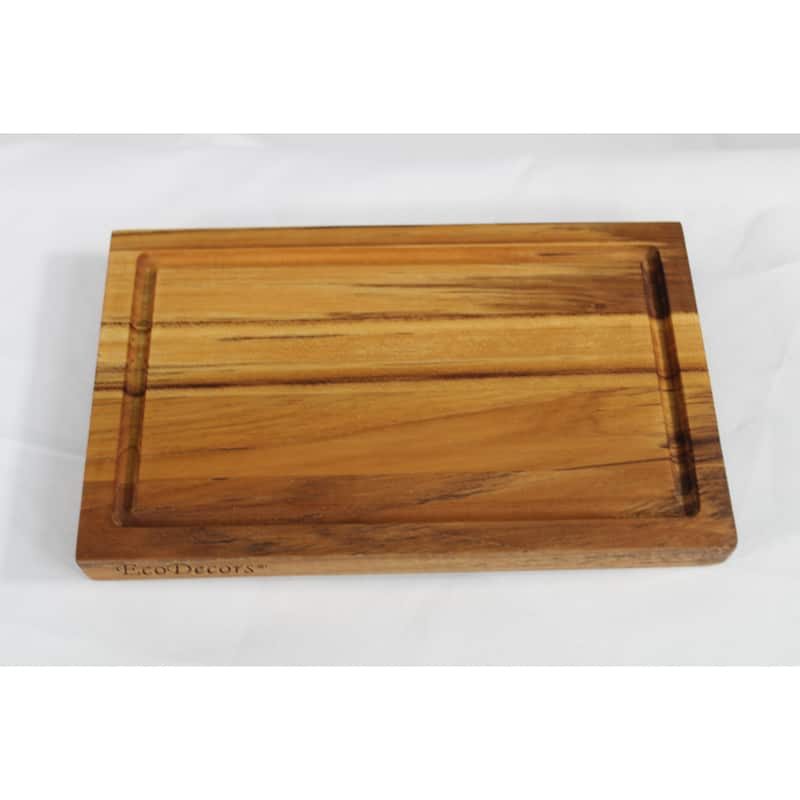 EcoDecors 10" x 6" Teak Cutting Board with Handle, 100% FSC Certified Edge Grain Wood, Snacks & Charcuterie Board