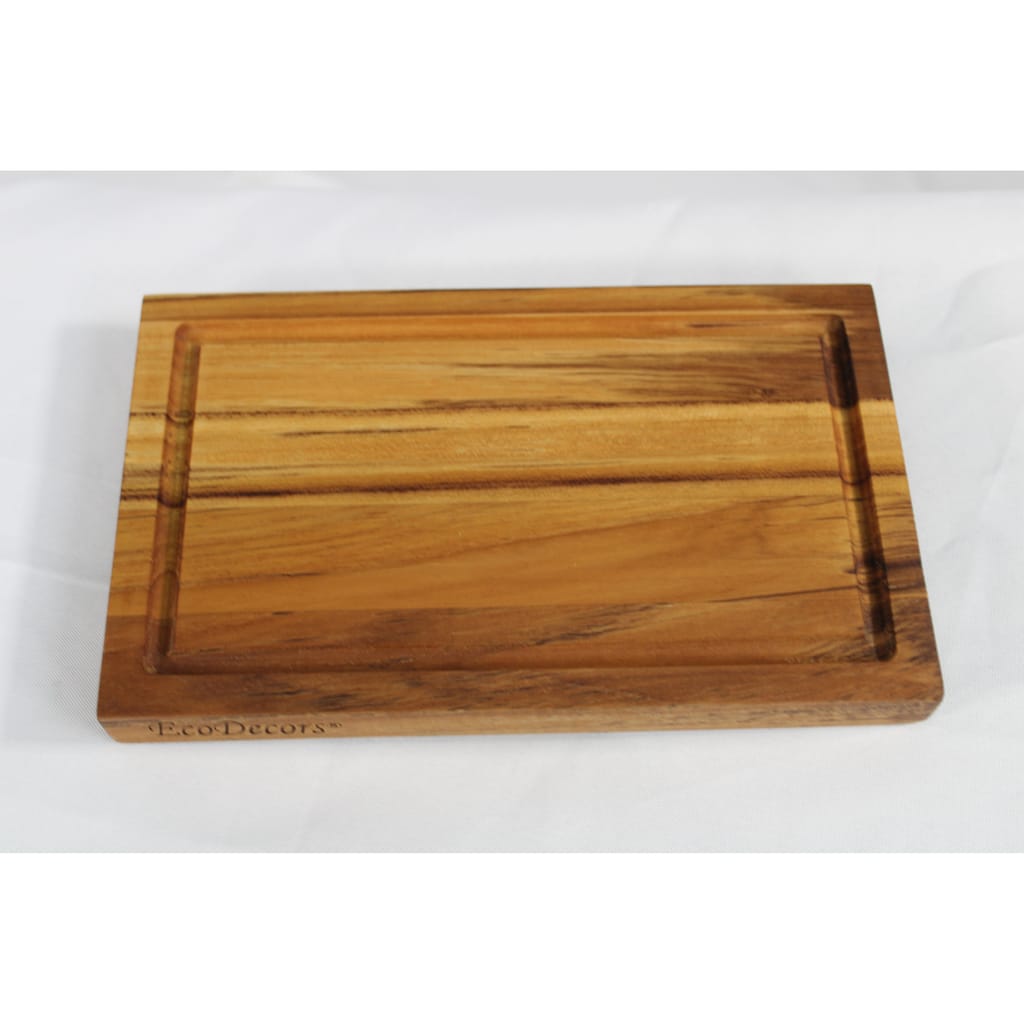 EcoDecors 10" x 6" Teak Cutting Board with Handle, 100% FSC Certified Edge Grain Wood, Snacks & Charcuterie Board