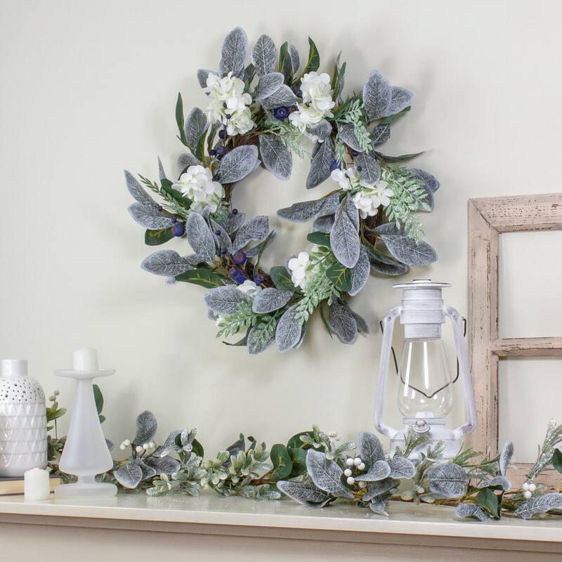 Iced Hydrangeas Blueberries Artificial Christmas Wreath - Unlit 26"