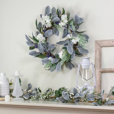 Iced Hydrangeas Blueberries Artificial Christmas Wreath - Unlit 26"