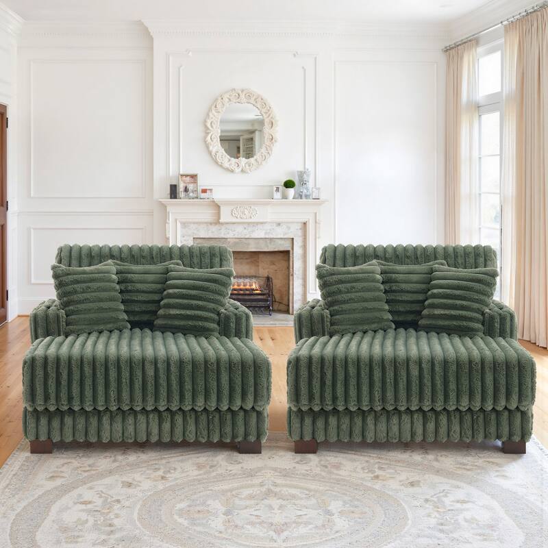 41.7" W Upholstered Plush Corduroy Chaise Lounge Set of 2