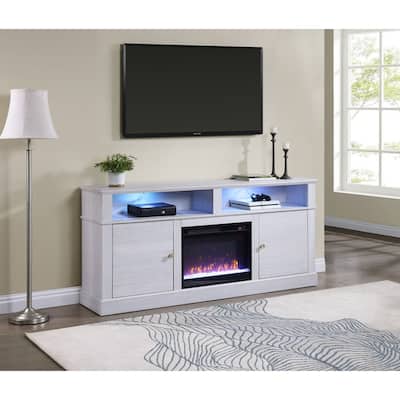 Lucifer 70" Wide White Walnut Finish TV Stand Console with Fireplace and Heater