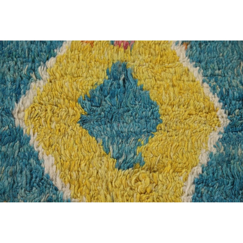 Hand Knotted Oriental 100% Wool Carpet Modern Tribal Navy Blue & Blues Moroccan Area Rug - 9' 8'' X 6' 2''