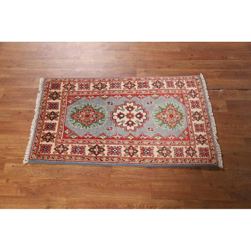 Geometric Kazak Accent Rug Handmade Traditional Wool Carpet - 2'0" x 3'0"