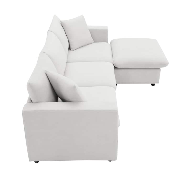 101" L-Shaped Cloud Sectional Sofa with Ottoman & Pocket Springs