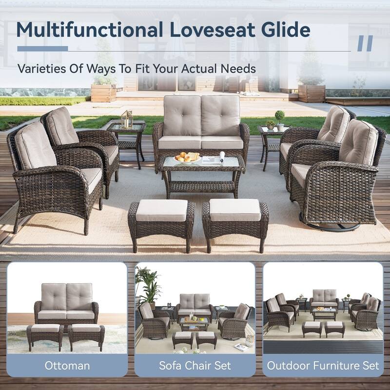 Gymojoy Stylish Patio Loveseat Glider Sofa with Cushions
