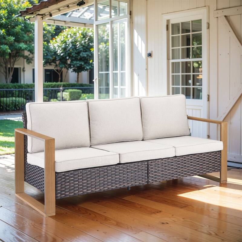 3-Seat Outdoor Couch with Deep Seating Sofa - Brown - Beige