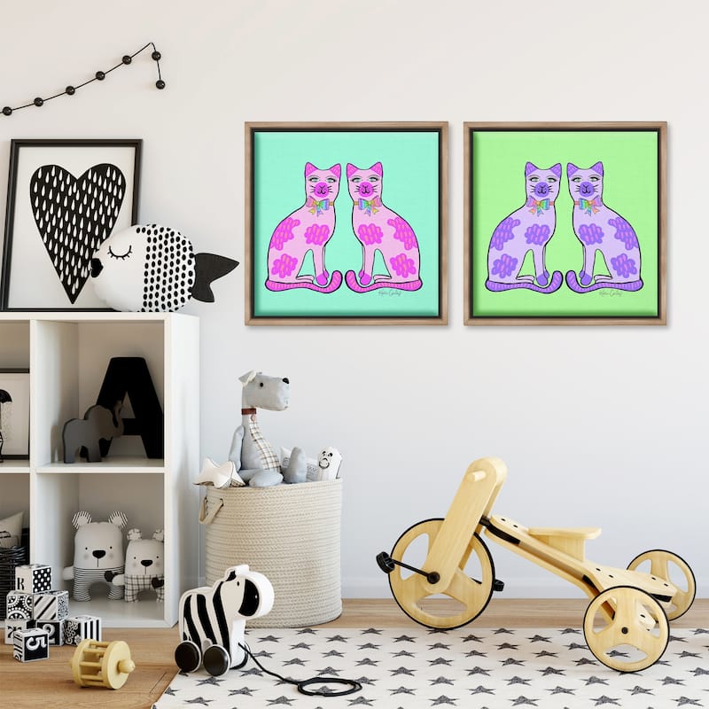 Stupell Bright Purple Cat Pairs Framed Floater Canvas Wall Art Design By Katie Conley (Set of 2)