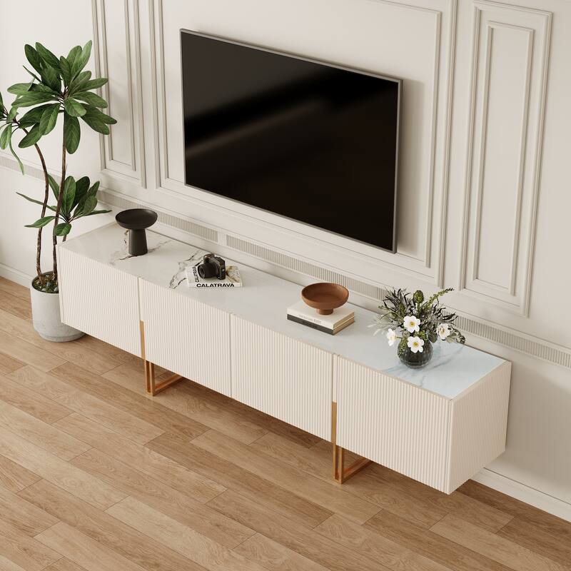 78.7'' TV Stand, Entertainment Center with Faux Marble Top