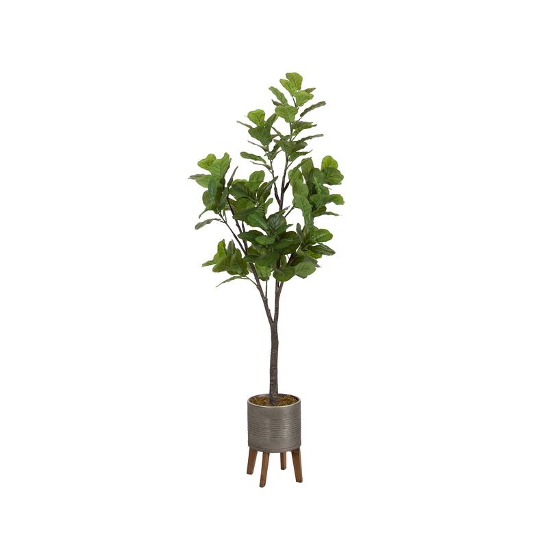 Kate and Laurel Fidmont Faux Fiddle Fig Tree - 6.5ft - Pewter/Rustic Brown