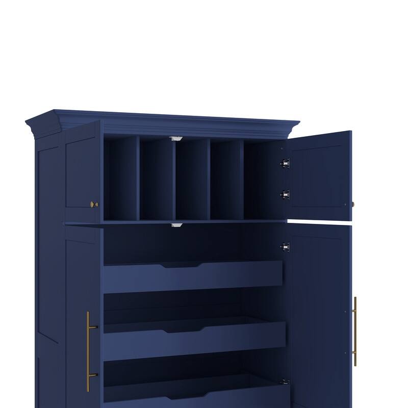 Farmhouse 72.6" Tall Kitchen Pantry with 4 Doors Storage Cabinet , 2 Drawers and Pull-out Trays for Cake Pan Storage Organizer