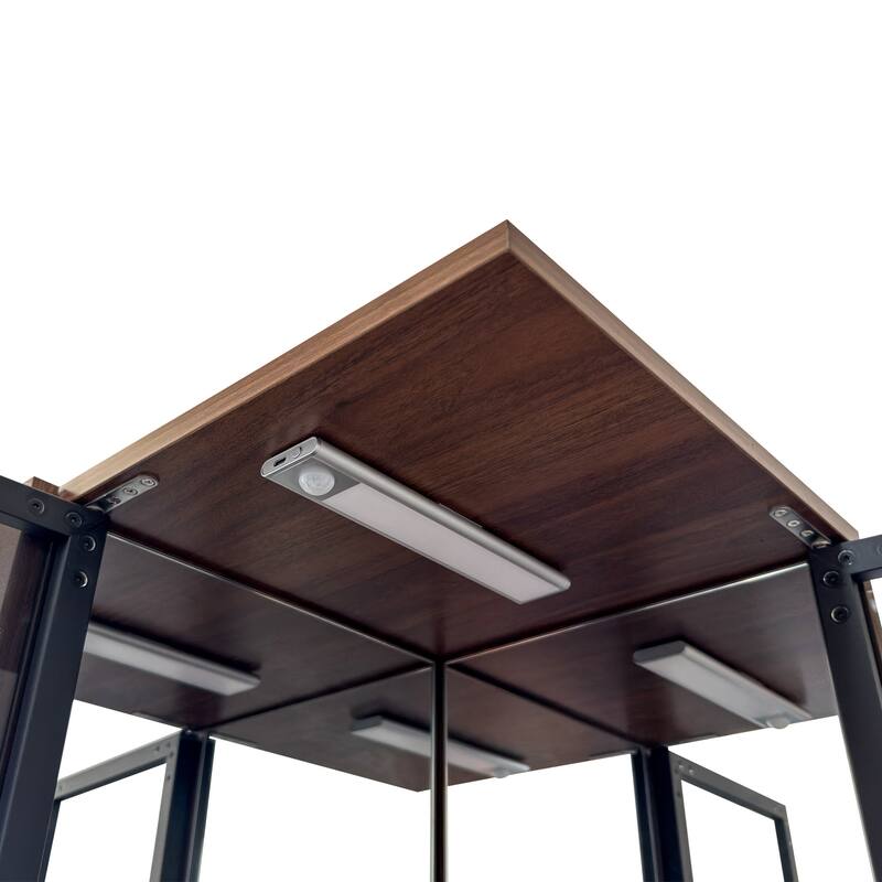 70" Display Cabinet with Glass Doors and Lights, with multi-functional pull-out multi-tier storage shelf