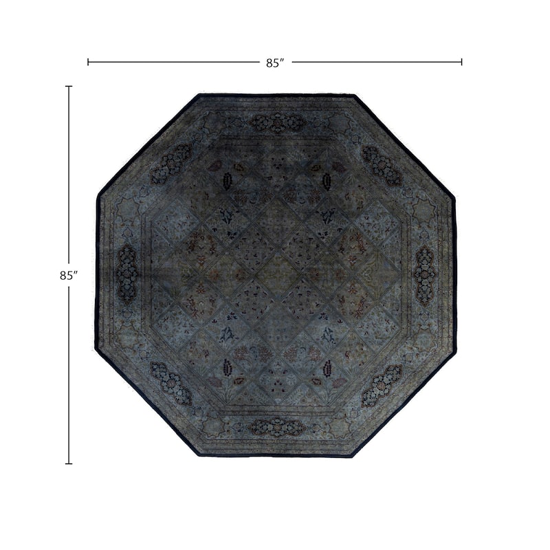 Overdyed One-of-a-Kind Hand-Knotted Octagon Area Rug - Gray - 7' 1" x 7' 1"