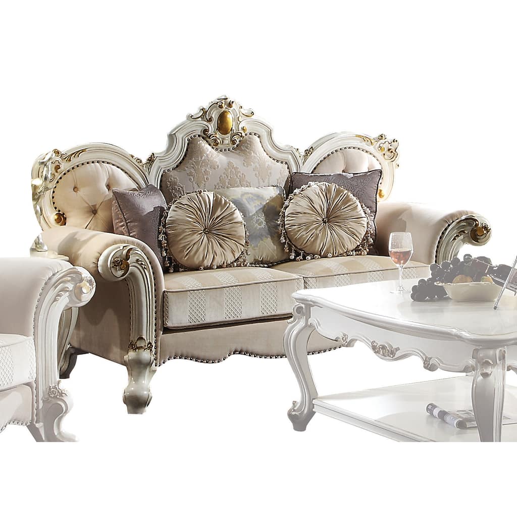 Deveraux Antique Pearl Loveseat with 5 Pillows