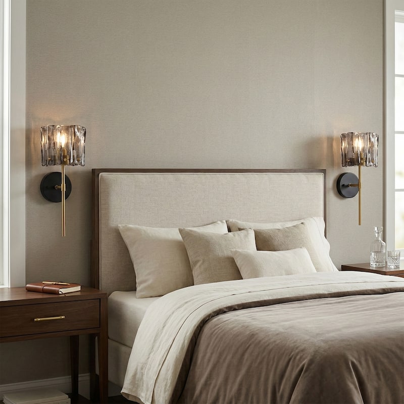 2 Pack Modern Indoor Wall Sconce Frosted Glass Metal Light.