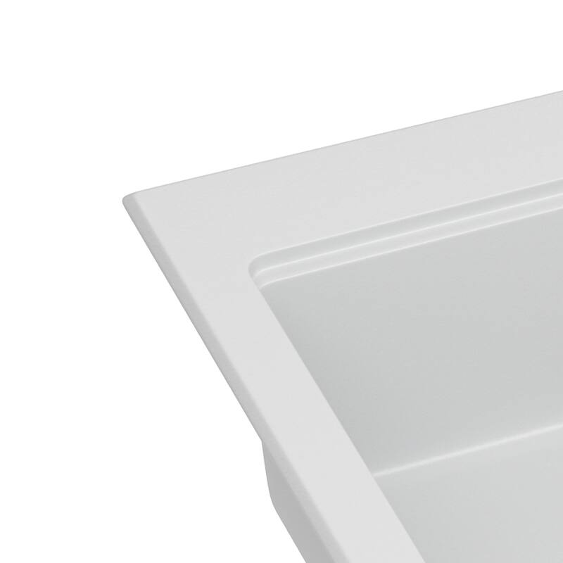 30" Drop-In Single Bowl Quartz Kitchen Sink with Pull-Out Faucet in White - 30'' x 22'' x 10''