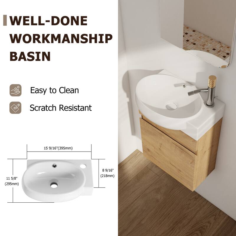 Soft Close Doors Bathroom Vanity With Sink,16 Inch For Small Bathroom