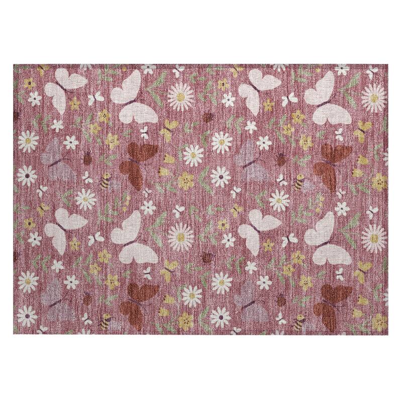 Machine Washable Indoor/ Outdoor Whimsy Butterfly Chantille Rug