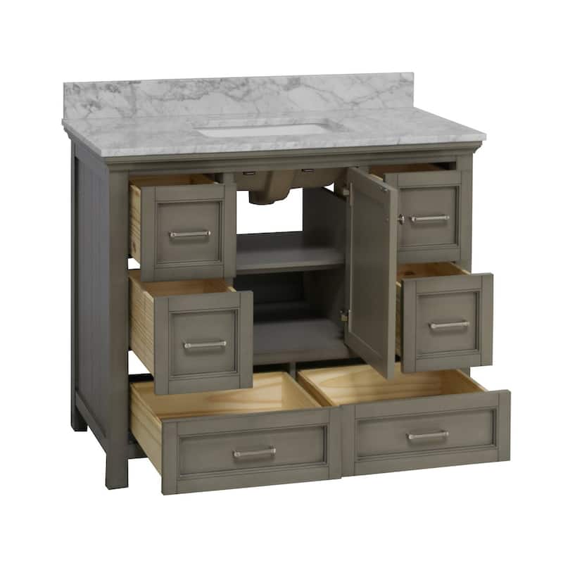 KitchenBathCollection Paige 42" Bathroom Vanity with Carrara Marble Top