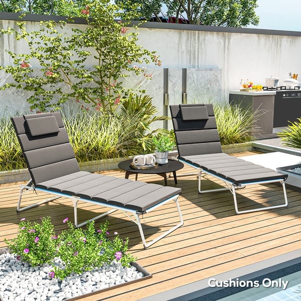 slide 2 of 9, Outsunny Outdoor Lounge Chair Cushion Set of 2, UPF50+ 230gsm Olefin and 25D Foam, Foldable Patio Chaise Lounge Cushion Set Dark Gray