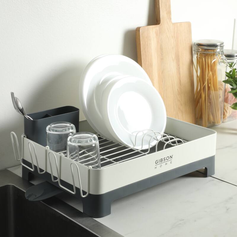 Gibson Home Nestcraft Full Size Rust Resistant Dish Rack with Drain Board and Flatware Caddy