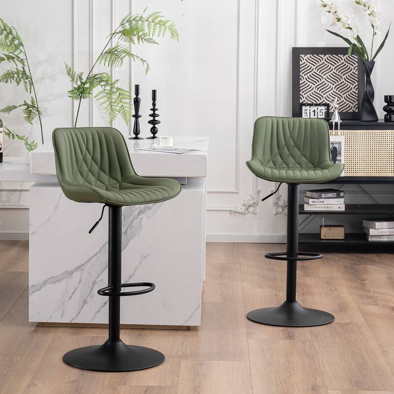 Adjustable Bar Stools Set of 2, Faux Leather Swivel Bar Chairs