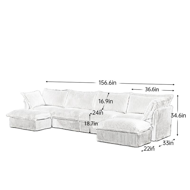 Modern 4 Seater Upholstered Sofa with 2 Ottomans and 2 Pillows