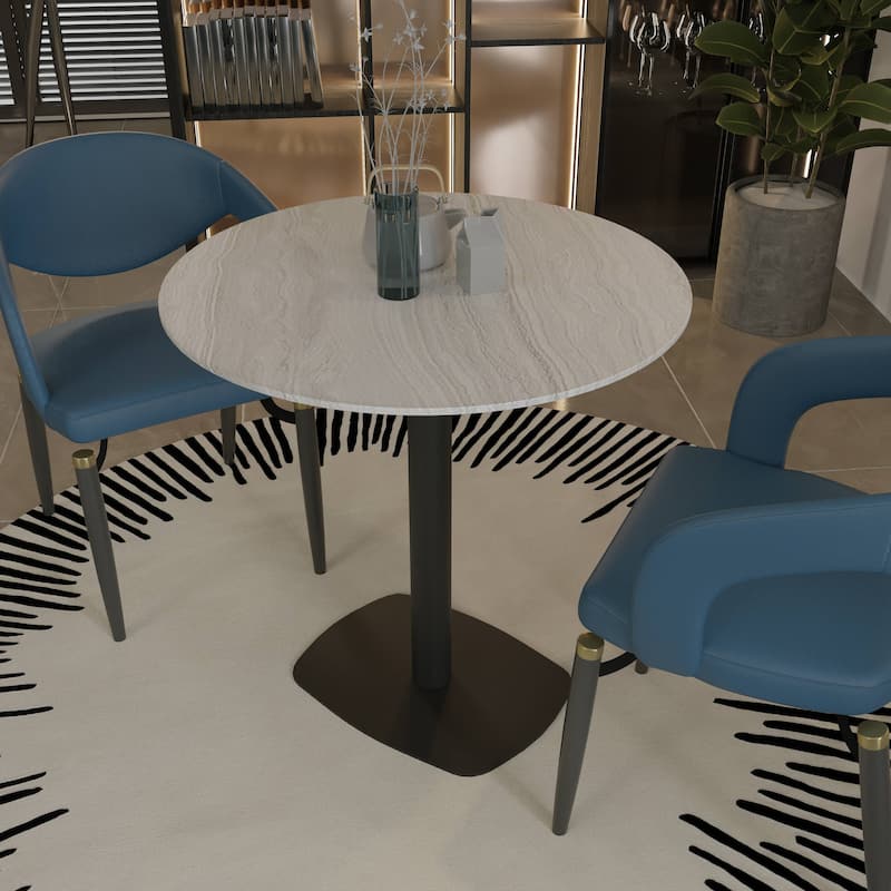 Vail Round Dining Table with 27 in. MDF Tabletop in Black Stainless Steel Square Base Accent Kitchen Table