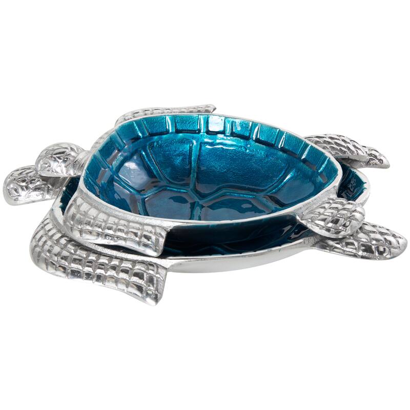 Aluminum Metal Enameled Turtle Decorative Bowl with Silver Metal Exterior (Set of 2)