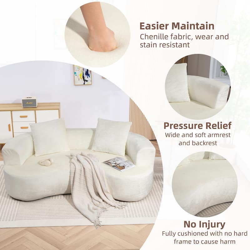 XINMICS 78.74'' Modern Sectional Sofa, 2-Seater Chenille Sofa with 2 Pillows, U-Shape Foam Sofa No Assembly Required