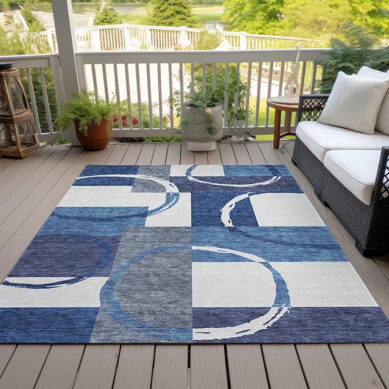 Machine Washable Indoor/ Outdoor Contemporary Chantille Rug - Blue - 3' x 5'