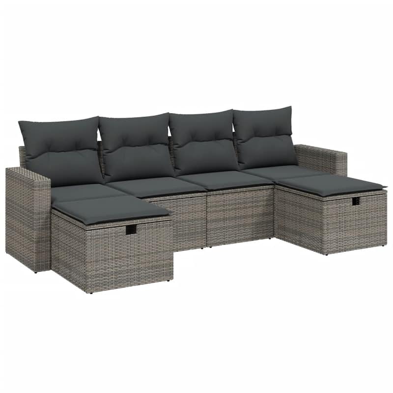 vidaXL Patio Sofa Set with Cushions Outdoor Furniture 6 Piece Poly Rattan